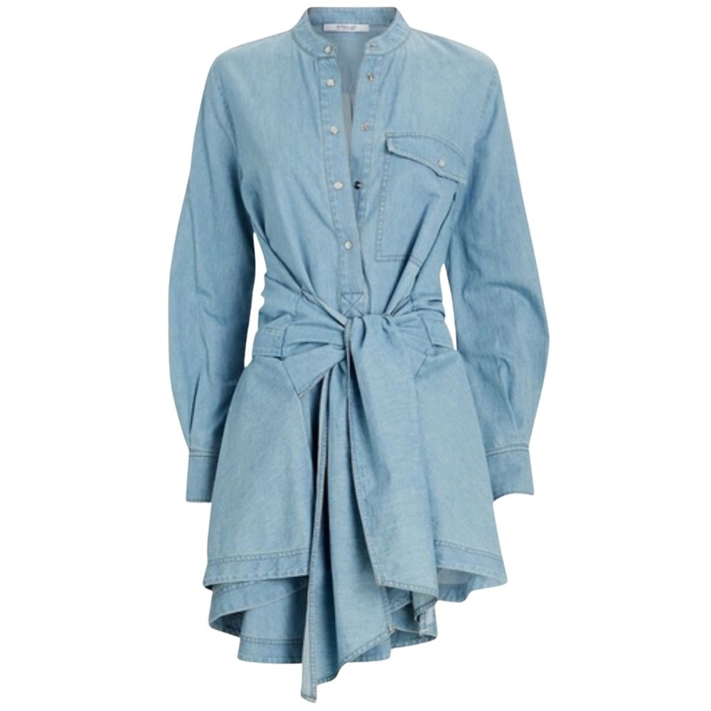 Derek Lam 10 Crosby Leah Tie Waist Chambray Shirt Dress Light Blue Size 8 Cotton